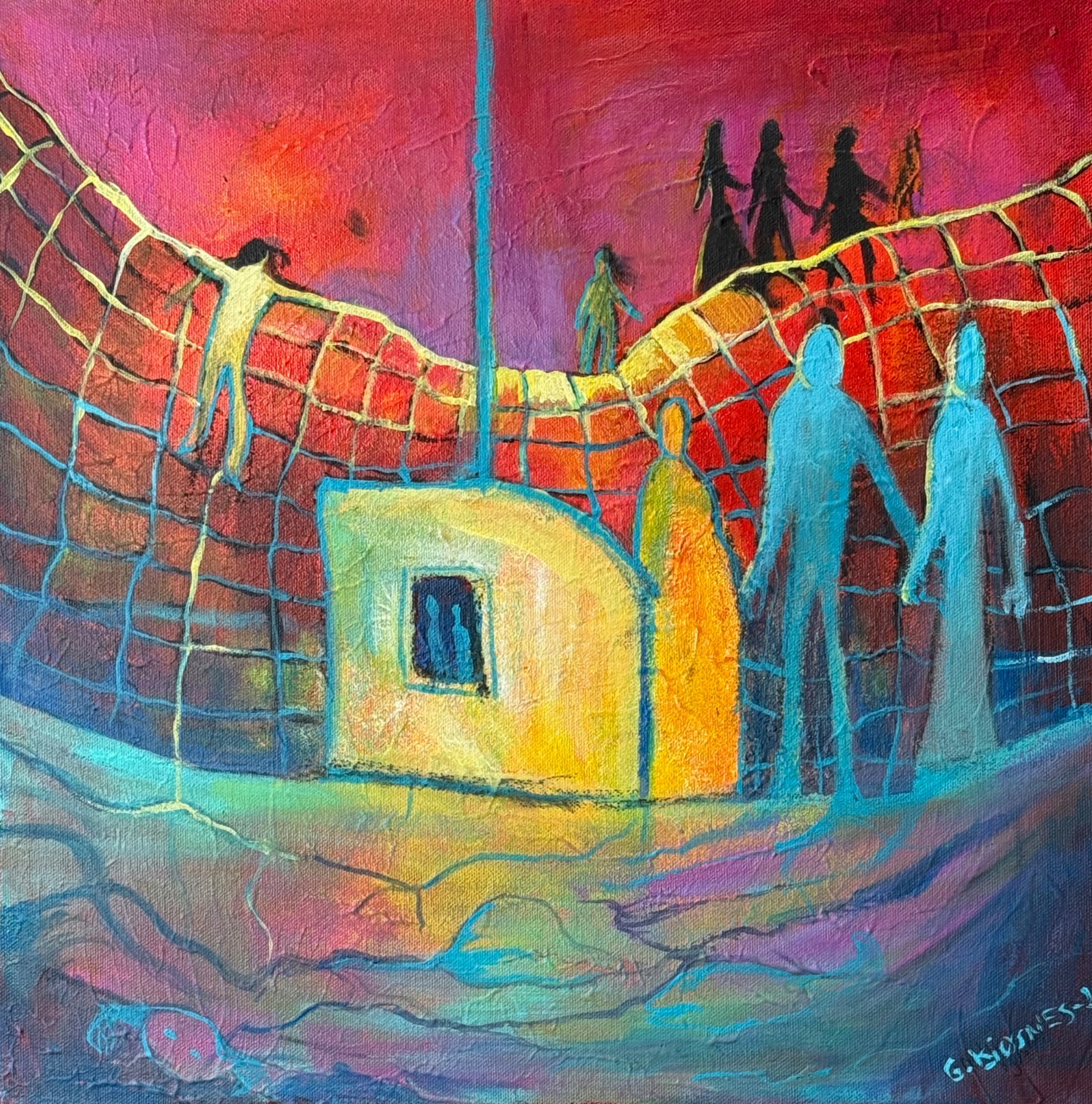 Maleri med Tittel «Klatreturen». Str. 40 x 40 cm. 