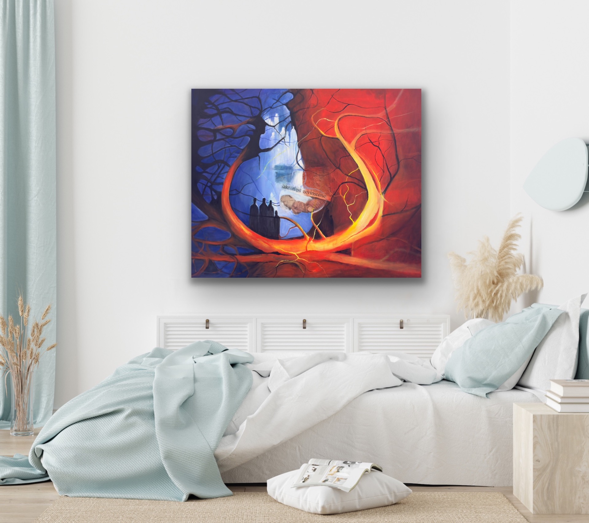 Tittel «Famlende mot målet». Str. 100 x 120 cm. 